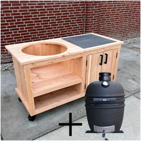 Buitenkeuken opbergkast met tegel 150 cm met Grill Guru Large mat Black