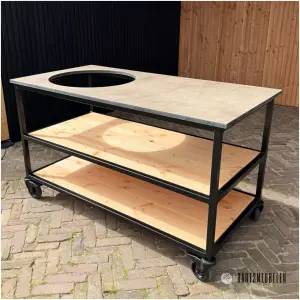 Buitenkeuken open Douglas en staal 150 cm HPL blad taupe