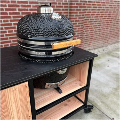 Complete buitenkeuken HPL zwart met 205 cm werkblad en Yakiniku kamado large