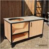 Moderne buitenkeuken met HPL blad beige met opbergkast en wielen