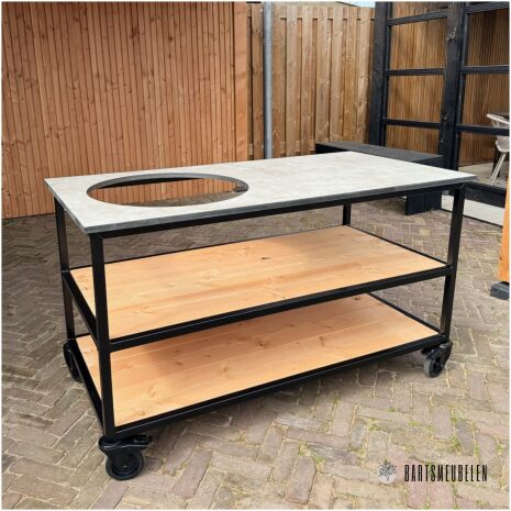 Verrijdbare buitenkeuken met HPL beige en stalen frame