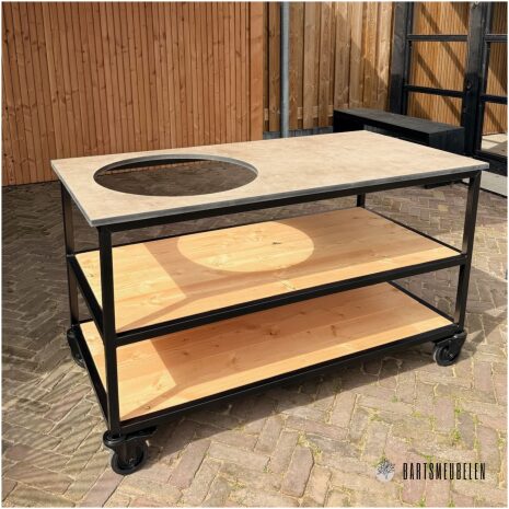 Verrijdbare buitenkeuken met HPL taupe en stalen frame