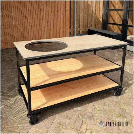 Verrijdbare buitenkeuken met HPL taupe en stalen frame