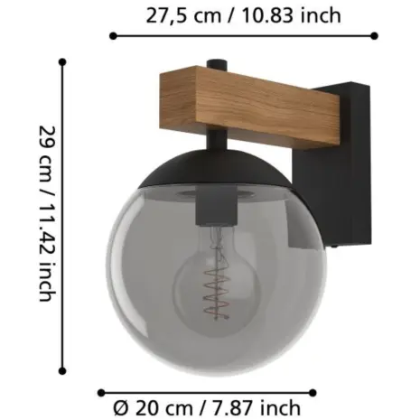 Wandlamp buiten zwart met houten accent BUFALATA