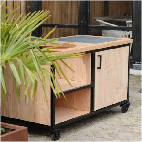 kamado buitenkeuken met keramische tegel en stalen frame BIEB-005