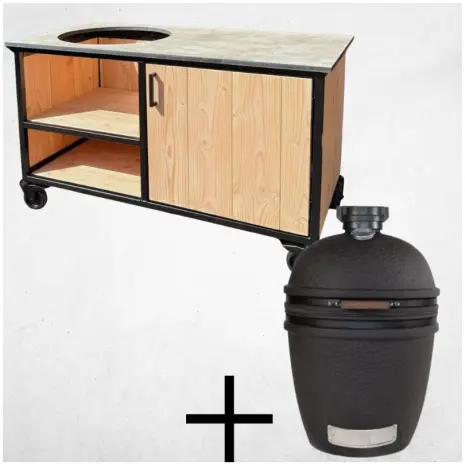 Combi Deal Buitenkeuken opbergkast 150cm met HPL blad beige The Bastard Urban Large Solo Kamado Combi-Deal Buitenkeuken opbergkast 150cm met HPL blad beige + The Bastard Urban Large Solo Kamado