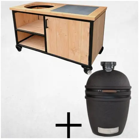combi-deal buitenkeuken douglas en staal met opbergkast en tegel 150 cm+ bastard urban large solo
