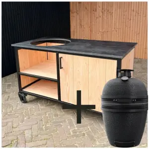 Buitenkeuken met opbergkast 150cm en HPL blad Zwart = Bastard core large