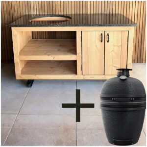 Houten Buitenkeuken + granieten blad impala Nox + bastard core large