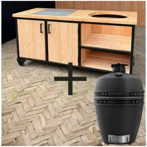Combi-Deal Buitenkeuken Douglas en staal met opbergkast en tegel 180 cm + Bastard Pro Large Graphite