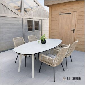 HPL tuintafel wit Deens ovaal met schuine poten