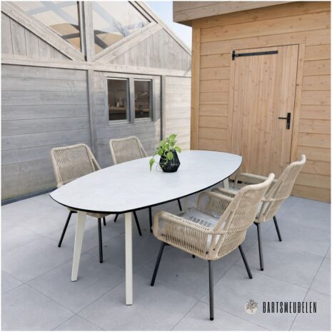 HPL tuintafel wit Deens ovaal met schuine poten