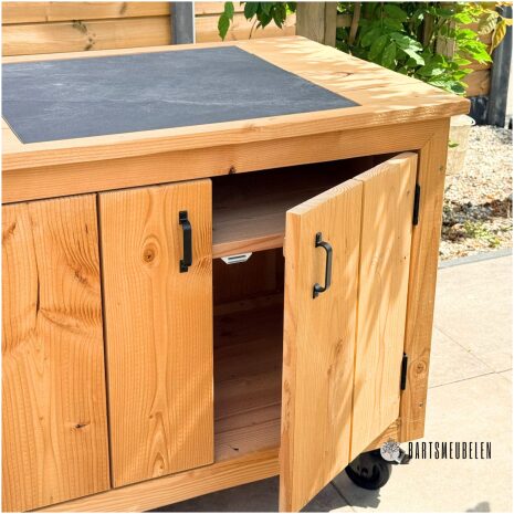 verrijdbare Kamado tafel Douglas 180 cm voor Compact kamado
